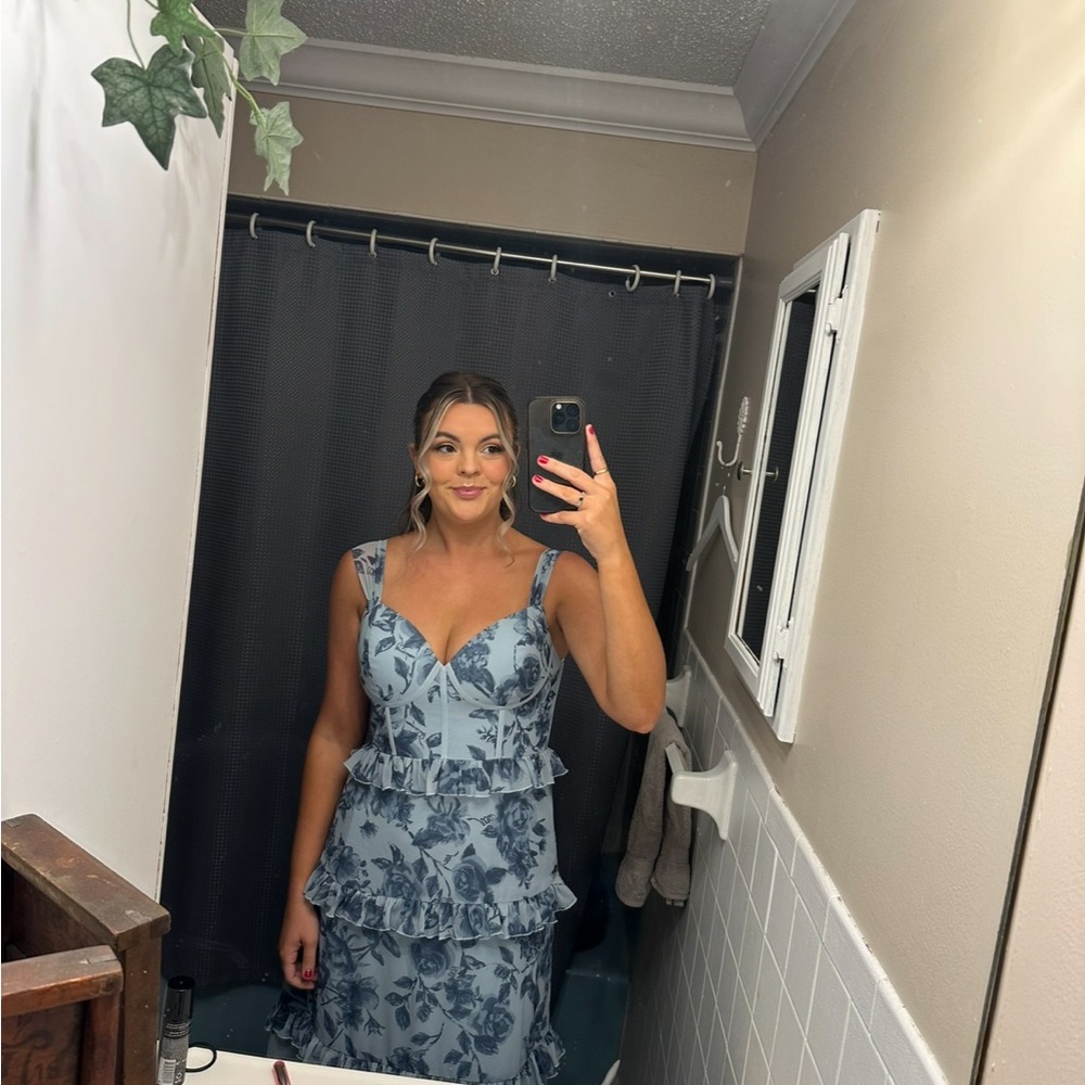 Revelry Blue Floral Tiered Ruffle Dress
